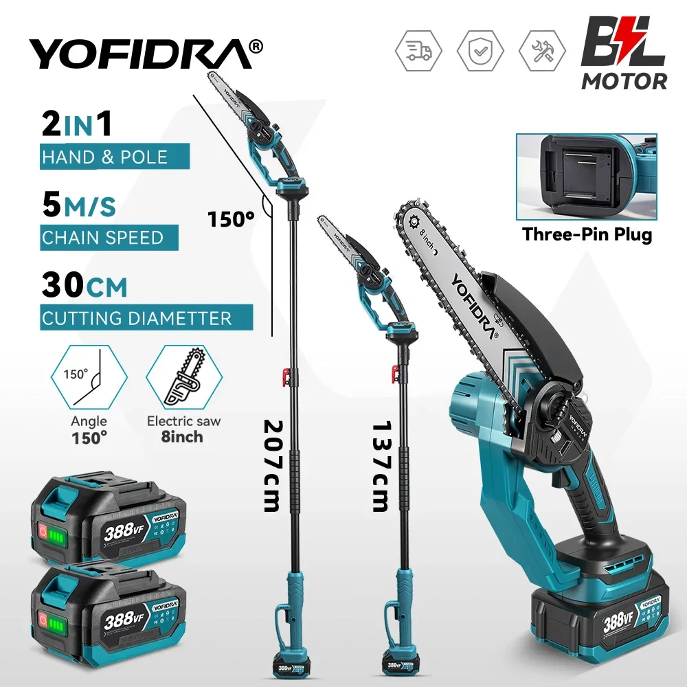 Sierra Rama YOFIDRA-motosierra eléctrica telescópica sin escobillas, 5000W, 8 ...