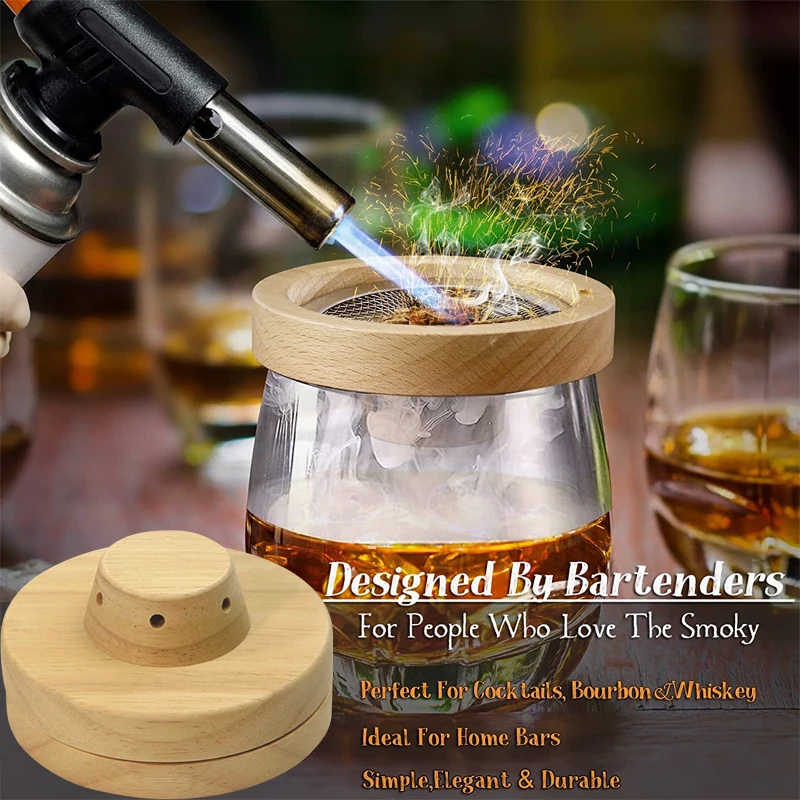 Cocktail Smoker Kit Whiskey Bourbon Wooden Smoked Bartending Sawdust Smoker Set Drinks Kitchen Bar Accessories Tools Men Gifts
