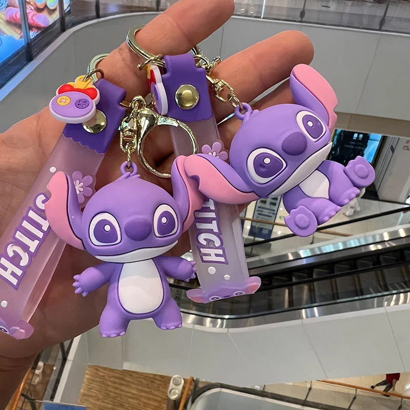 Lilo and Stitch Keychain Cartoon Pink Purple Stitch Doll Keyring Pendant