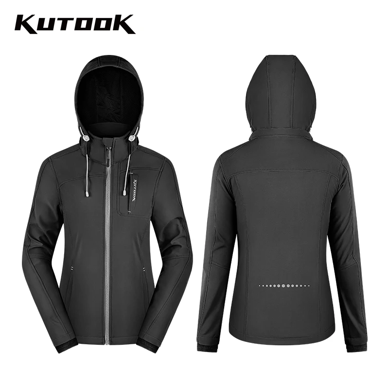 KUTOOK Winter Women Cycling Jackets Hooded Thermal Fleece Bicycle Riding Raincoat Detachable Women's Windbreaker Biking Clothing