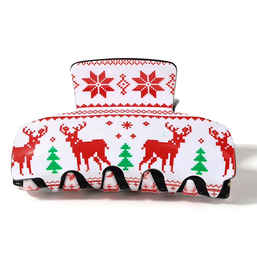 Kreative Weihnachts geschenke Elch Hirsch Baum gedruckt Acryl Haar Kralle für Frauen neues Festival rutsch feste Haarnadel Haarschmuck Werkzeug – Detail 7
