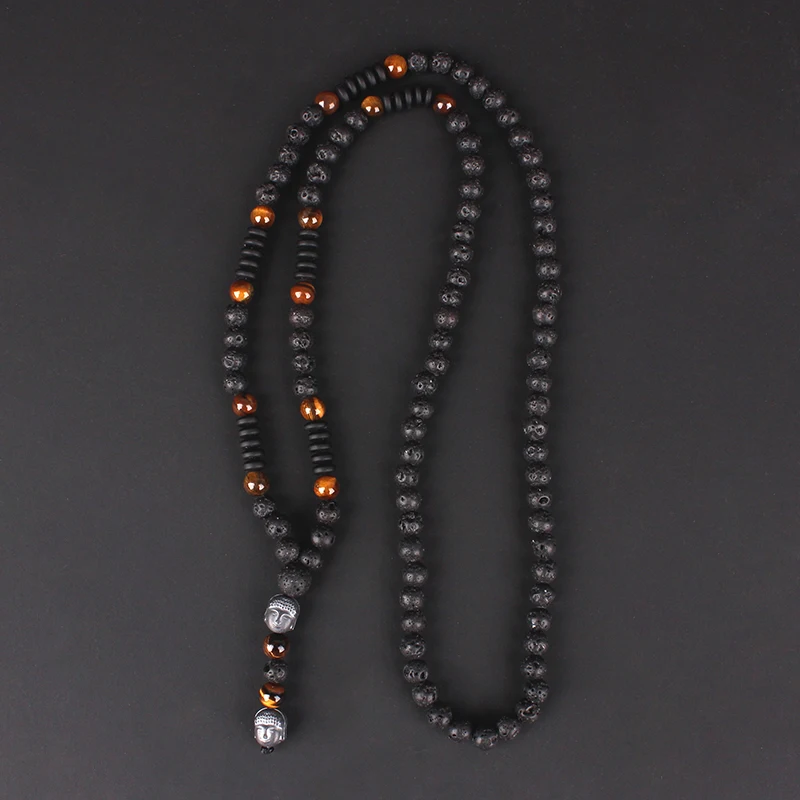 6mm Lavast ein Tigerauge Perlenkette für Männer und Frauen mit Buddha Kopf Anhänger