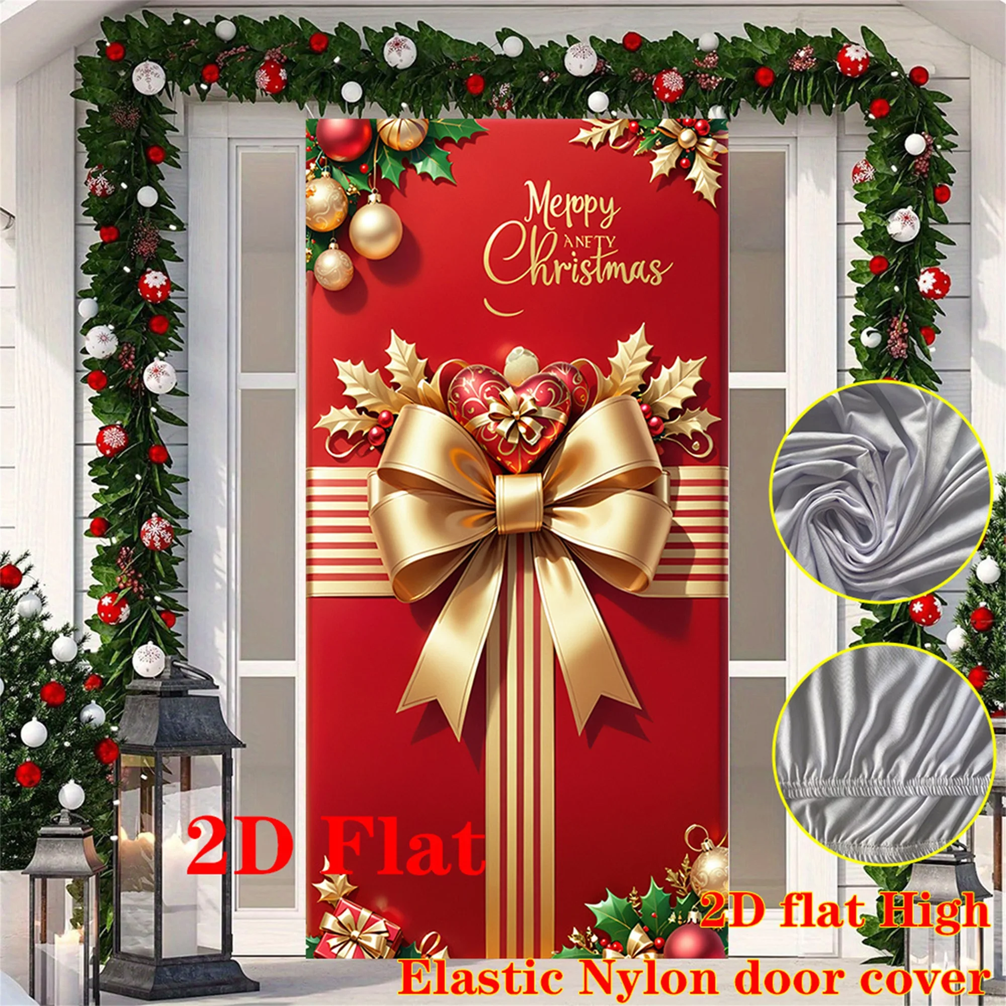 Christmas Door Covers for Front Door Decorative 3D Santa Claus Christmas Door Wraps Festive Holiday Door Decorations and