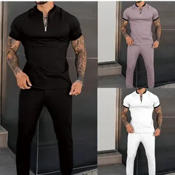 European and American summer popular men's short-sleeved trousers suit slim and trendy youth casual sports suit