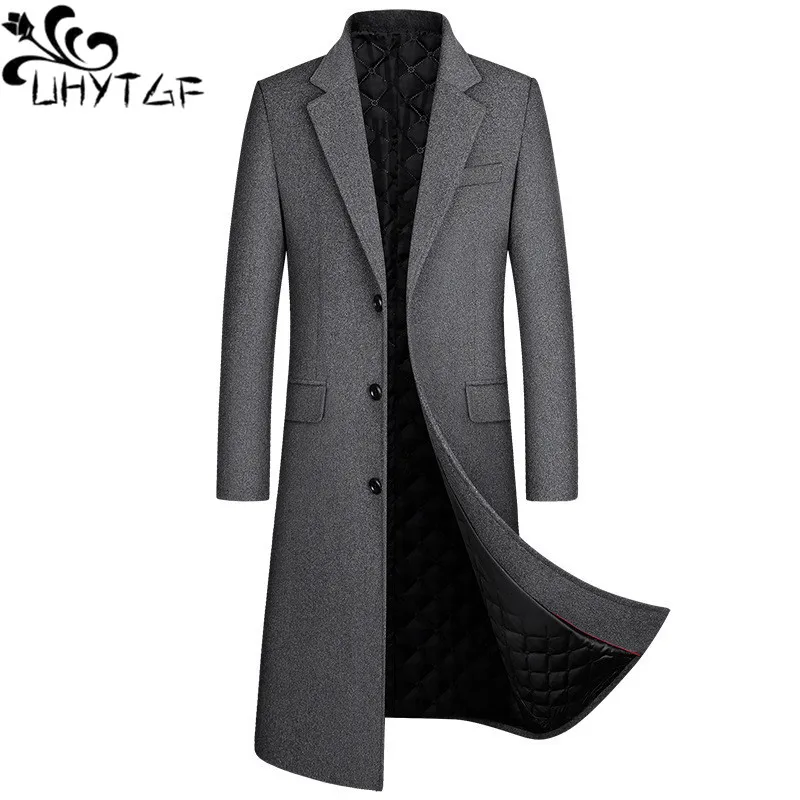 

UHYTGF Windbreaker Men Autumn Winter Woolen Coat Men's Fashion Boutique Business Solid Casual Warm Long Outewear Male Abrigos 78