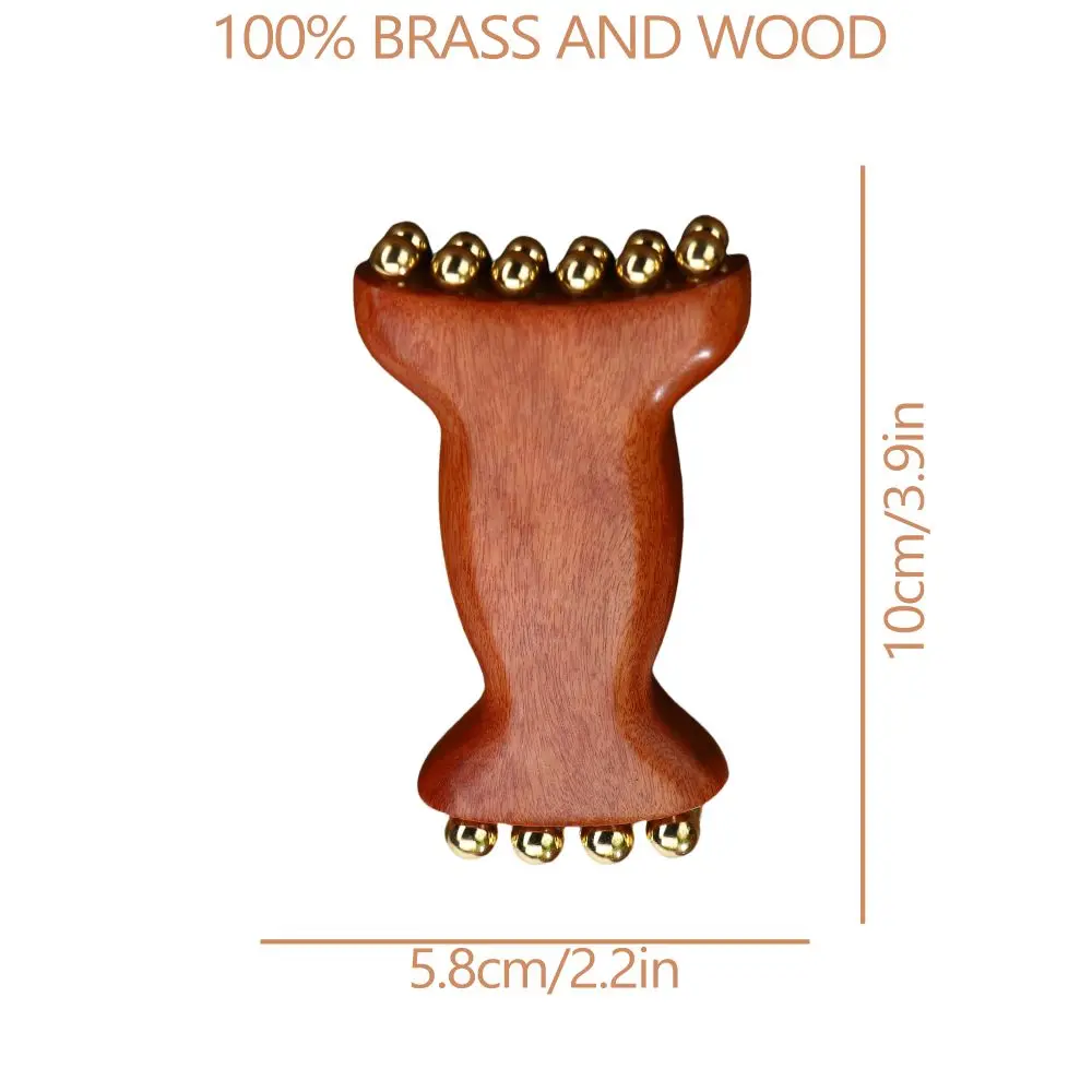 Brass Facial Massage Roller 20-Bead Sandalwood Facial Fascia Lifting Tool Forehead Massager