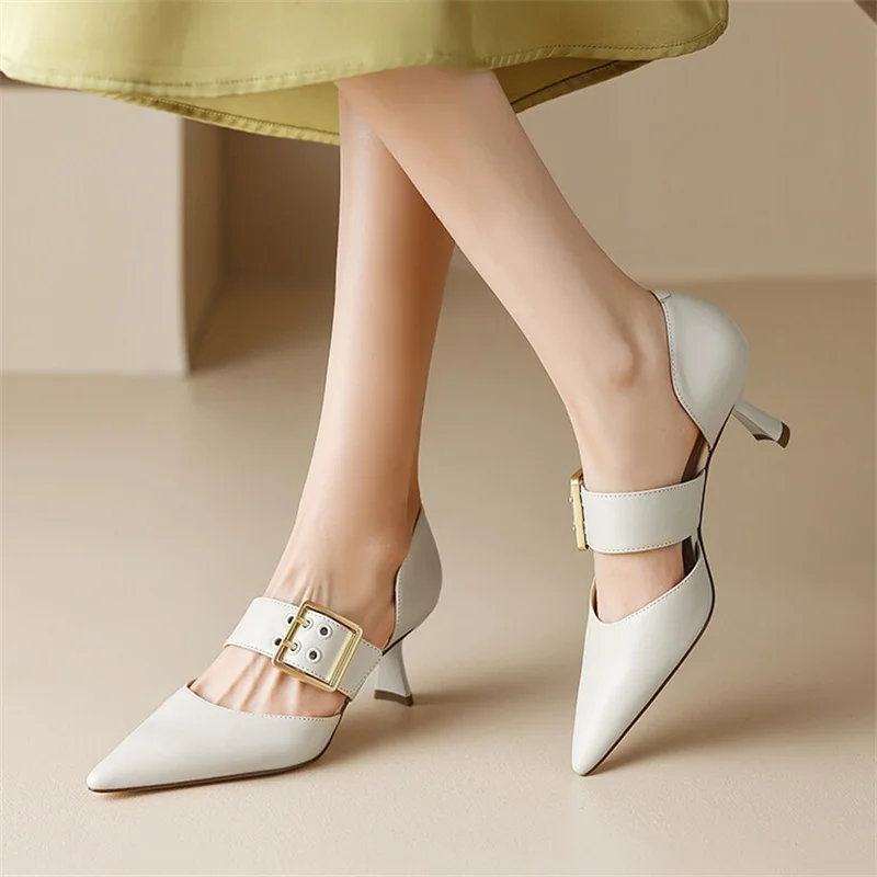 

Patchwork Pointed Toe Women Female Pumps Cover Heels Buckle Strap Shoes Casual Ladies Sandals Summer Zapatos Mujer