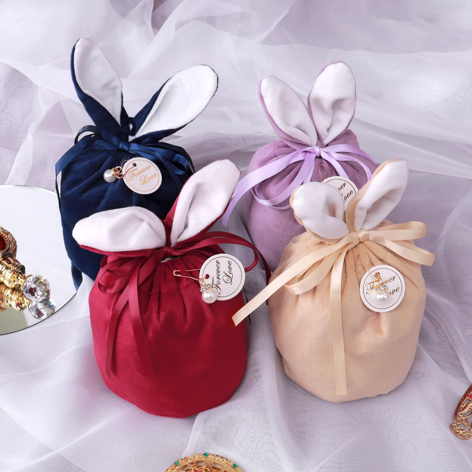 Velvet Easter Bags Bunny Gift Packing Bags Rabbit Candy Bags Wedding Birthday Party Decoration Jewelry Organizer 2022 Easter