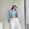 Korean Fashion Short Sweatshirts Women Sexy Solid Color Loose Crop Tops Woman Casual Streetwear Plus Size Pullovers Female 6