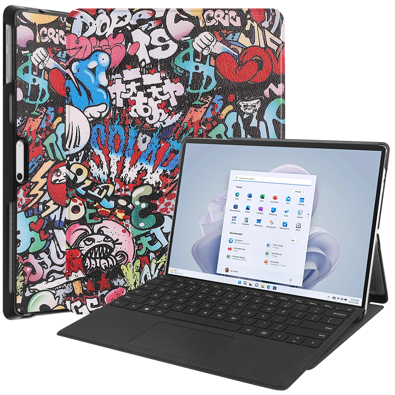Premium Leather Flip Stand Case for 13-Inch Tablets - Hard PC Back Cover