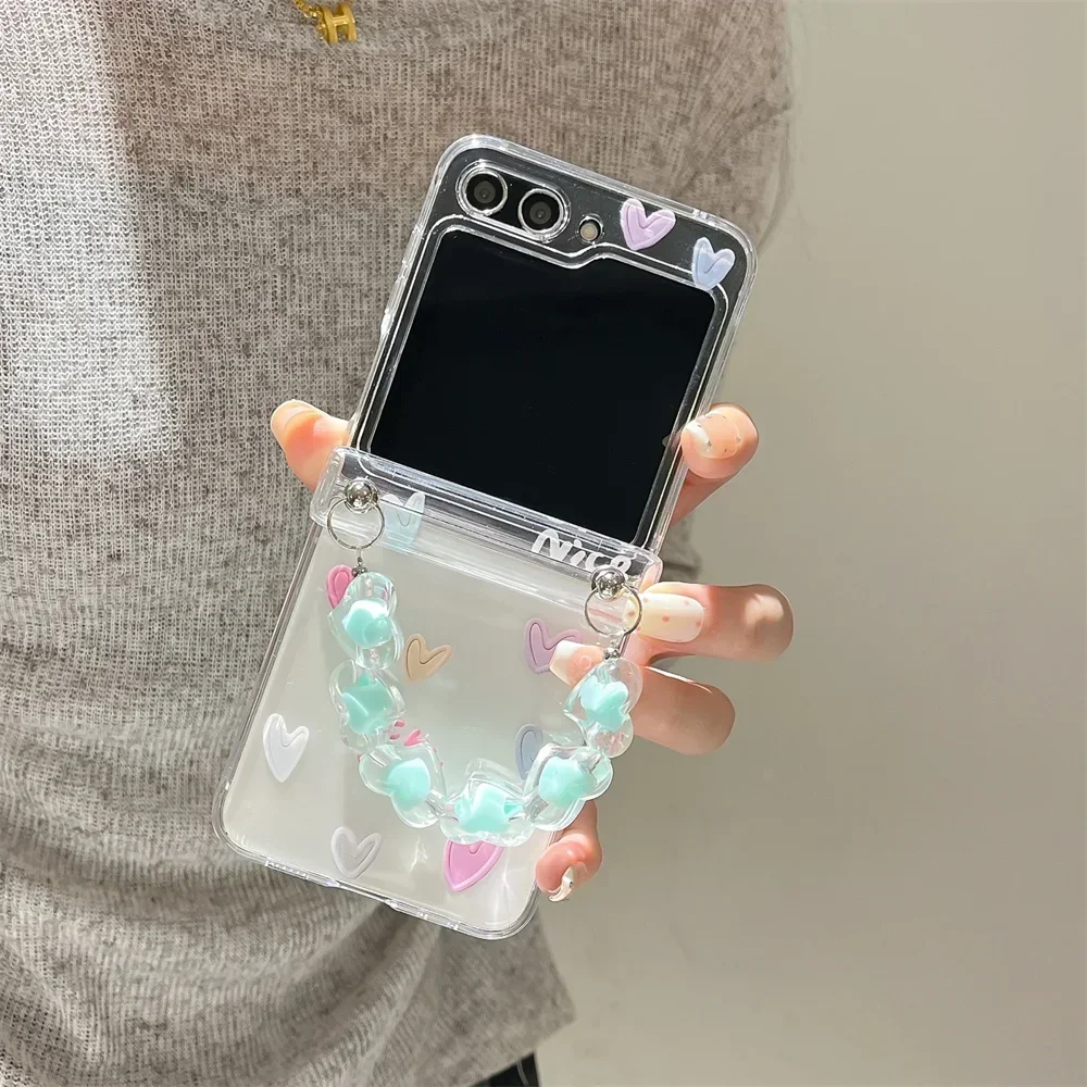 Chic Butterfly Love Heart Wrist Strap Phone Case with Hinge Protection - Clear Hard Cover