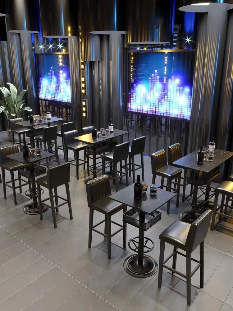 

Vintage style bar table and chair combination high table bar iron high stool music night entertainment bar table