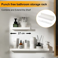 Bathroom Shelf No Drill Organizer Shower Storage Rack White Corner Shelves Wall Mounted ABS Toilet Shampoo Holder For Kitchen 2