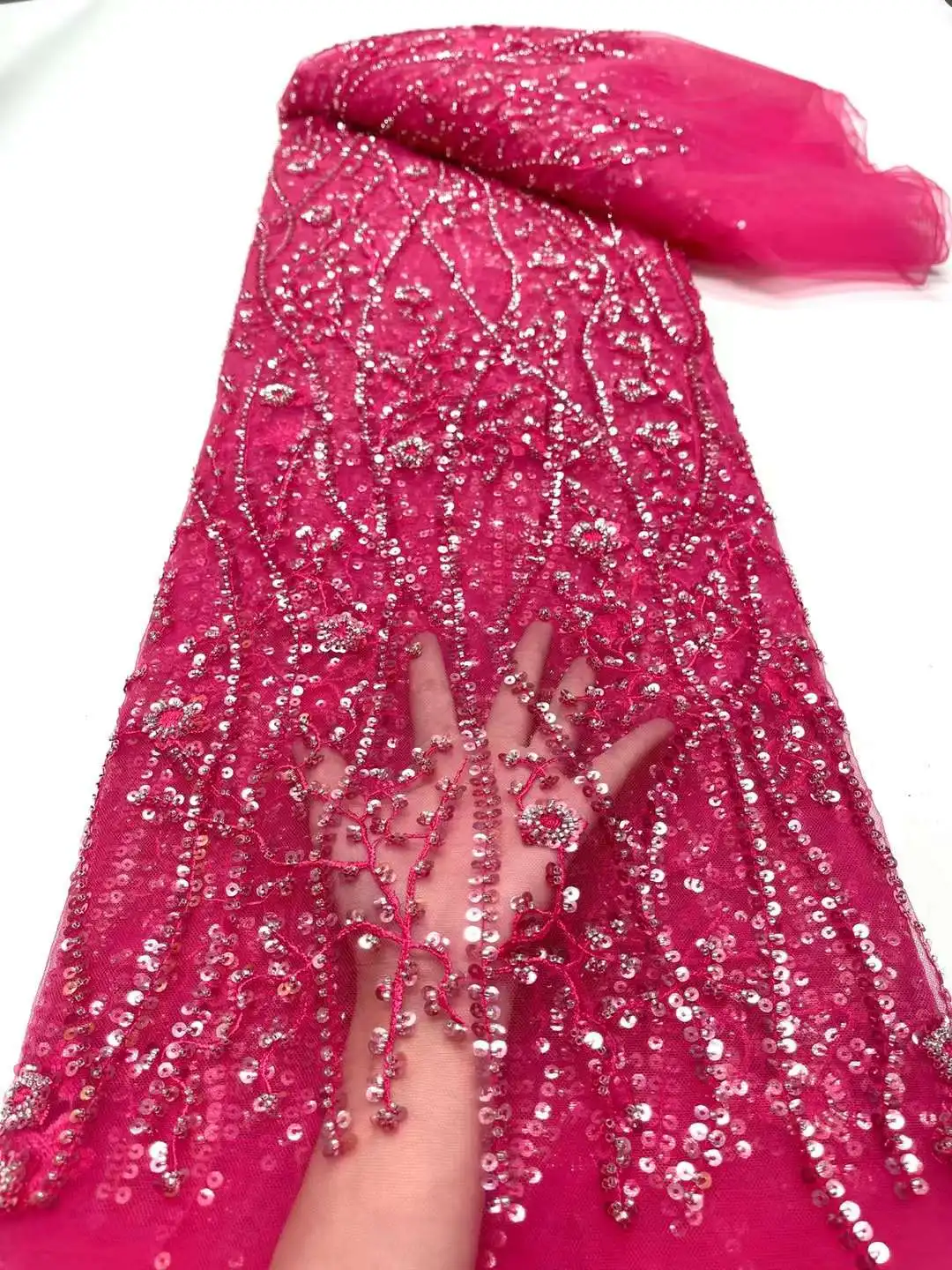 

Latest Royal African Lace Fabric 2023 Luxury French Sequins Mesh Lace Fabric High-end Handmade Beaded For Wedding Party Dress