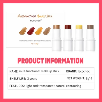 5 Colors labbra colorate moisturred Blush Stick Eye Cheek Lip Brighten Cream Water Jelly Powder Blusher Stick Matte Contour - Thumbnail 3