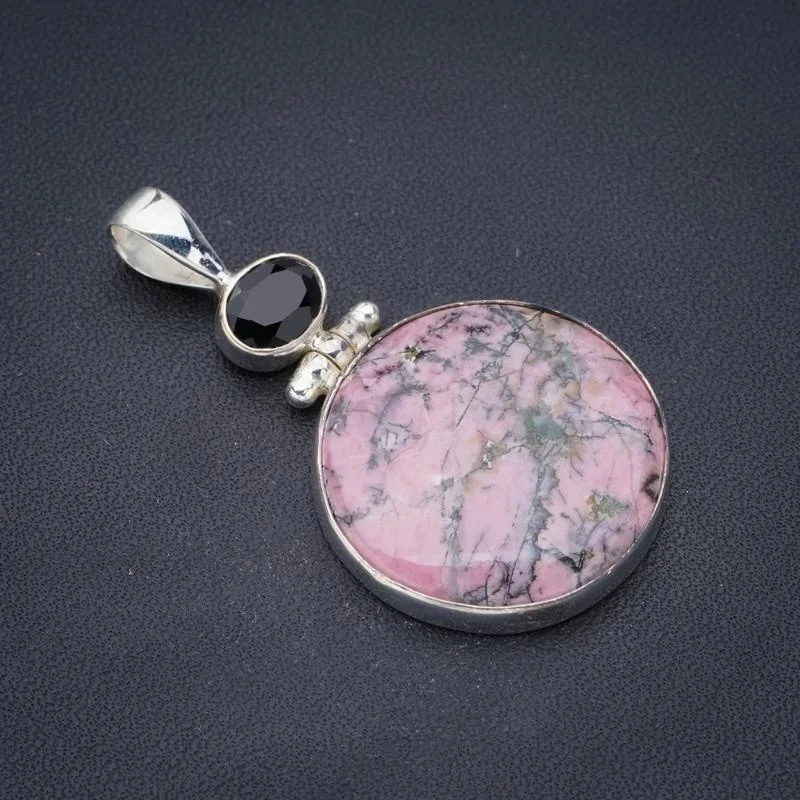 

StarGems Rhodonite Black OnyxHandmade 925 Sterling Silver Pendant 1.75" F3581