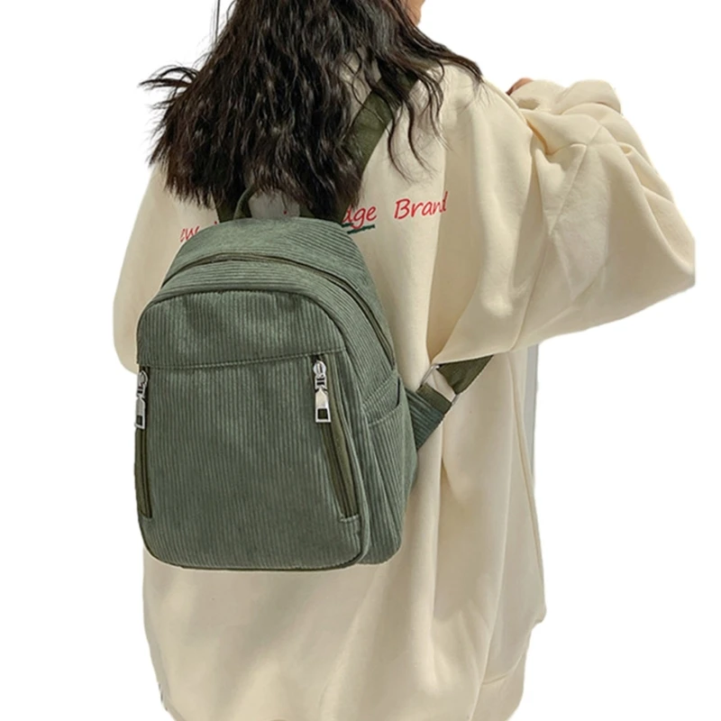 Women Mini Backpack Solid Color Corduroy Small Backpacks Traveling Bags Bookbags