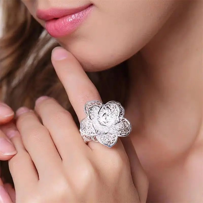 Amazon.co.jp: リングセット 花の形、925シルバー、女性用リング