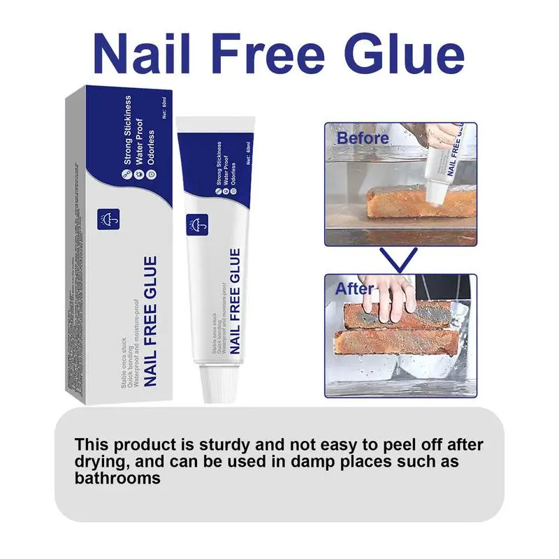 

Nail Free Adhesive Glue 60g Strong All Purpose Bonding Adhesive Multifunctional Glue Industrial Construction Work For Tile Metal