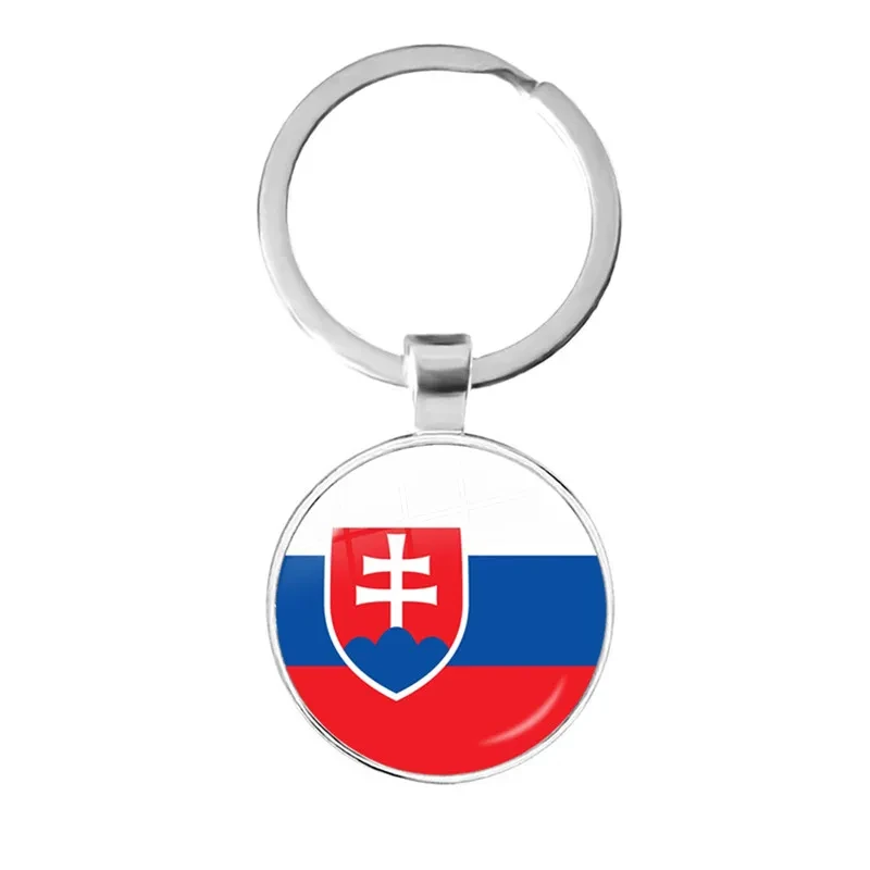 Malaysia, Laos, Denmark, Norway, Sweden, Slovakia Flag Keychain 25mm Glass Raised Round Keychain Gifts To Friends