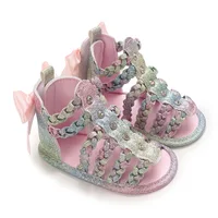 Summer Baby Girl Sandals PU Leather Woven Anti Slip Bow Summer Flat Shoes  Suitable For Daily Casual Princess Sandals 3