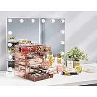 Makeup Storage Organizer Bundle Acrylic 6 Drawer Tower & 4 Drawer Wide Cosmetic Jewlery Storage Pink Durable Design Easy Access 2