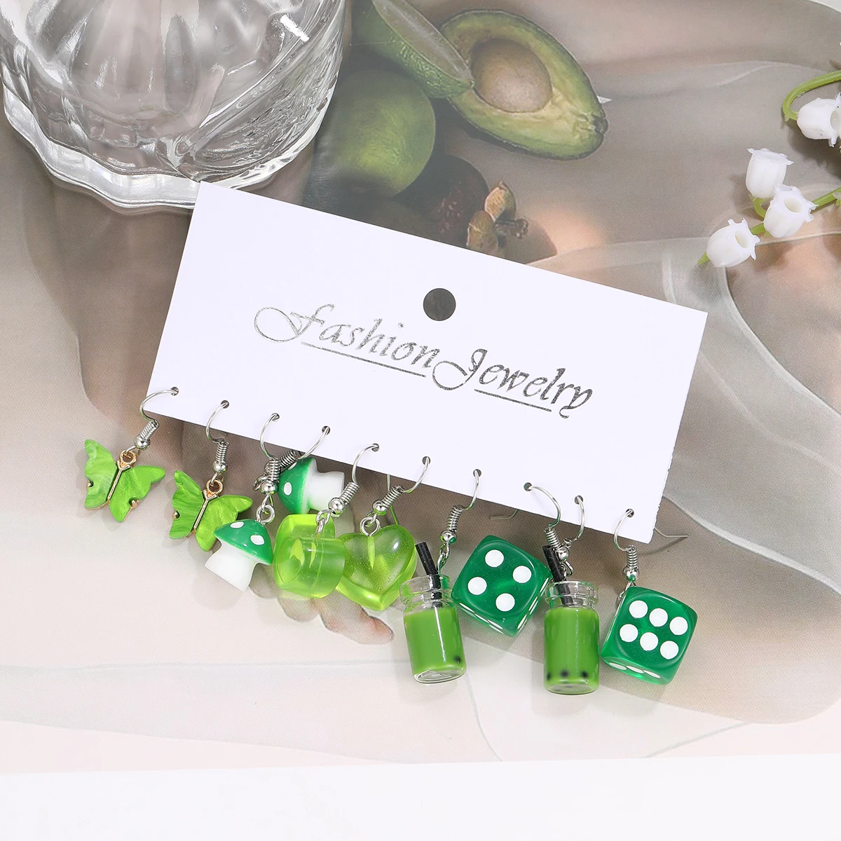 2023 New Cartoon Green Mushroom Dangle Earrings for Women Butterfly Frog Duck Cute Earrings Set Geometric Trendy Jewelry Gifts