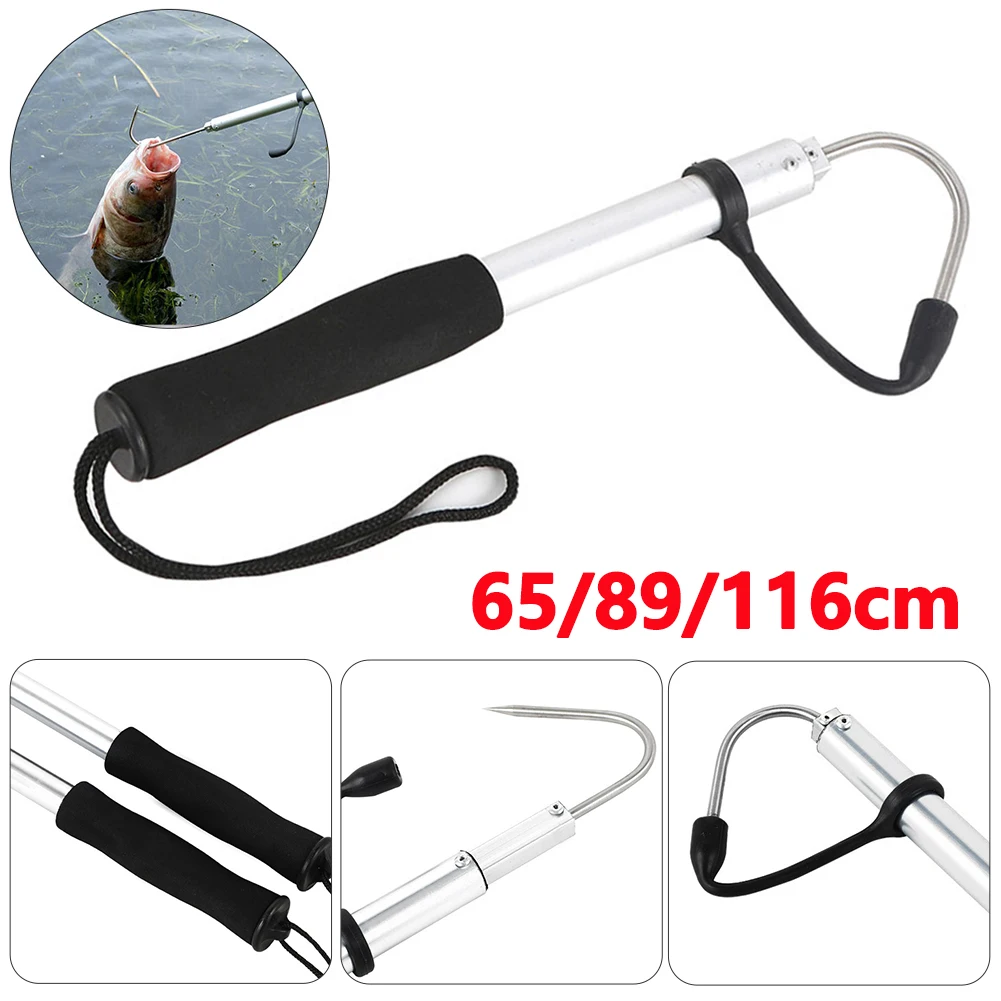 65cm/89cm/116cm Telescopic Fish Gaff Stainless Steel Hook Ice
