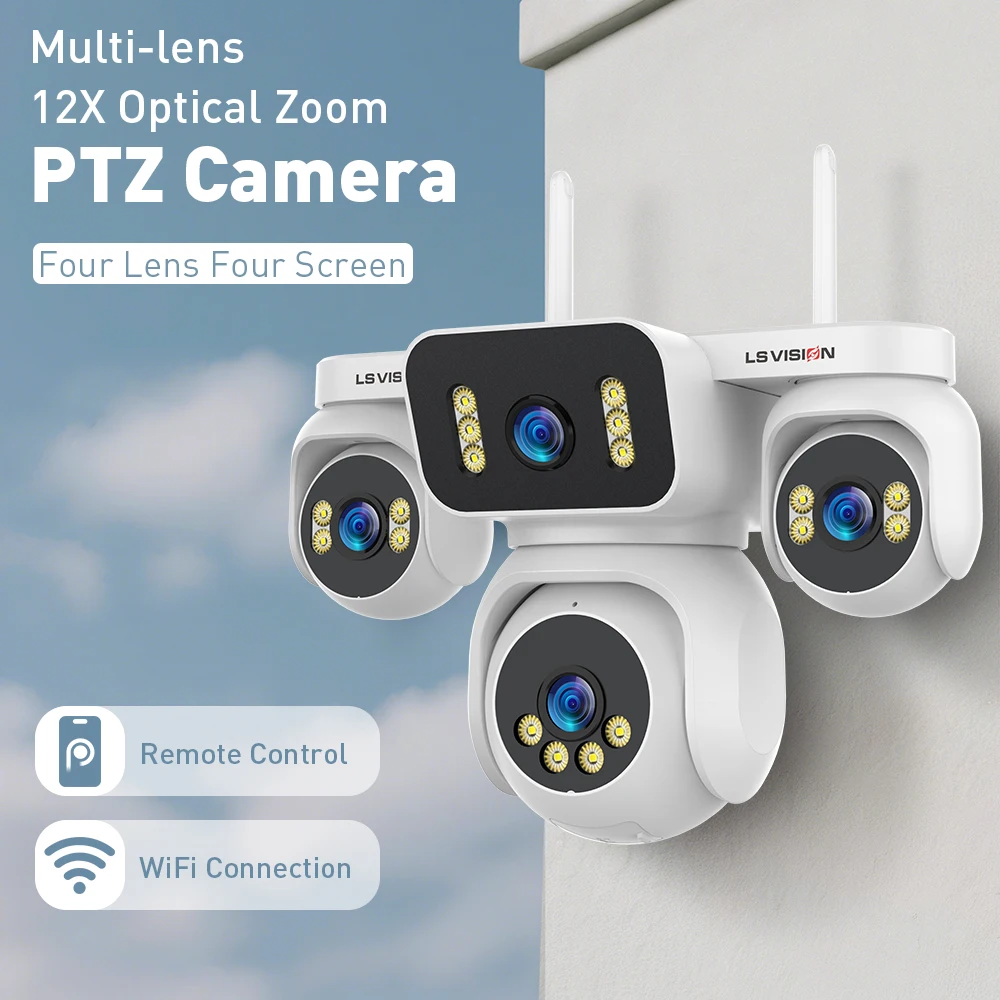20MP IP Camera with 5m Cord 12X Zoom WiFi Security Cameras 4 Screens Night Visio