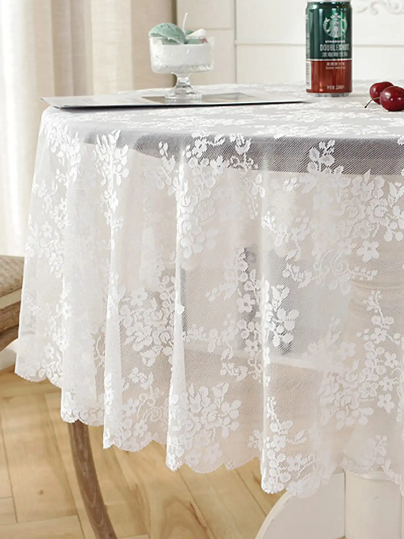White lace tablecloth round mirror flower vine pattern living room dining table decoration 2