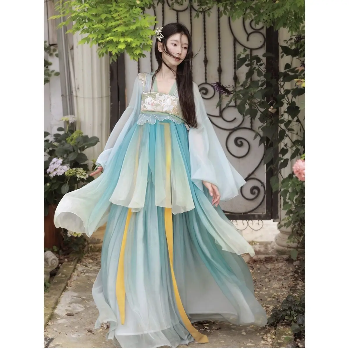 Chinese Style Hanfu Dress Set Women Vintage Elegant Flower Embroidery Fairy Dance Stage Costumes Female Sweet Princess Outfits