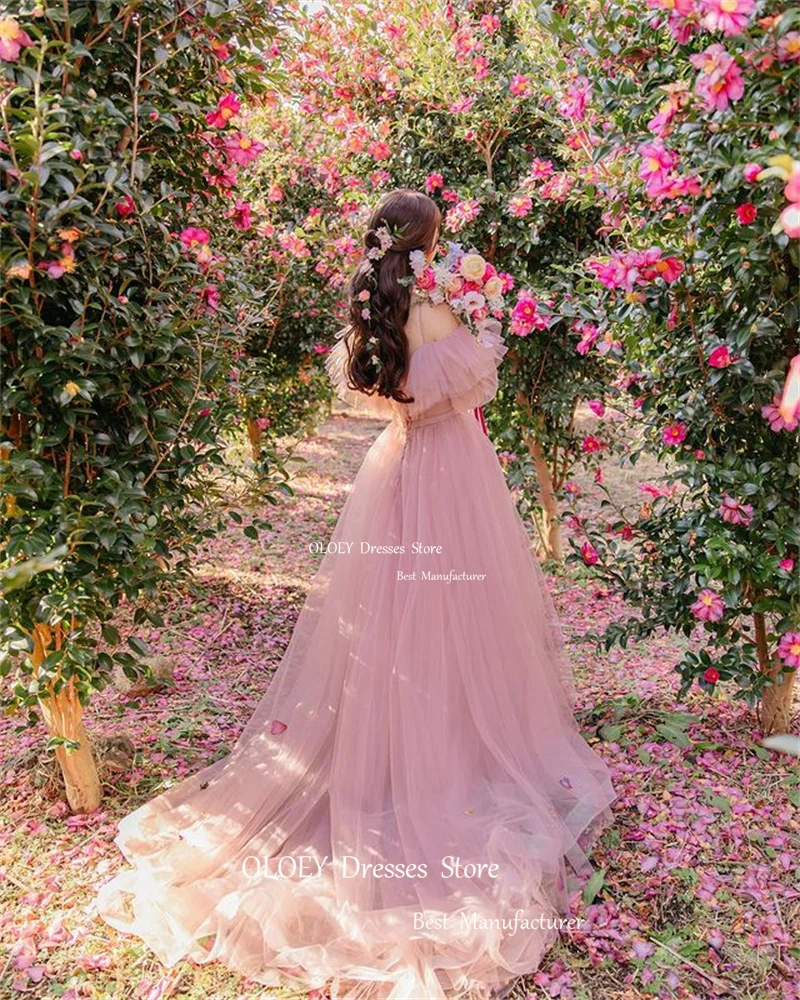 Oloey Prinzessin erröten rosa weichen Tüll lange Ballkleider Ärmel boden lange Abendkleider formelle Party kleid Korea Brautkleid – Detail 11