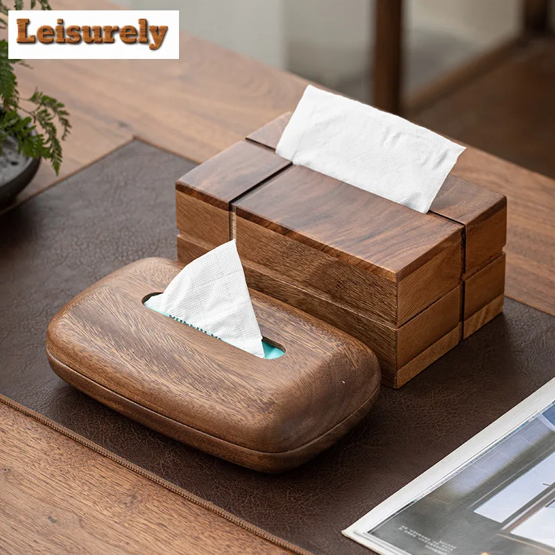 Walnut Wood Tissue Box Commercial Hotel Restaurant Paper Drawer Desktop Square Wooden Box Household  Advertising Paper Drawer