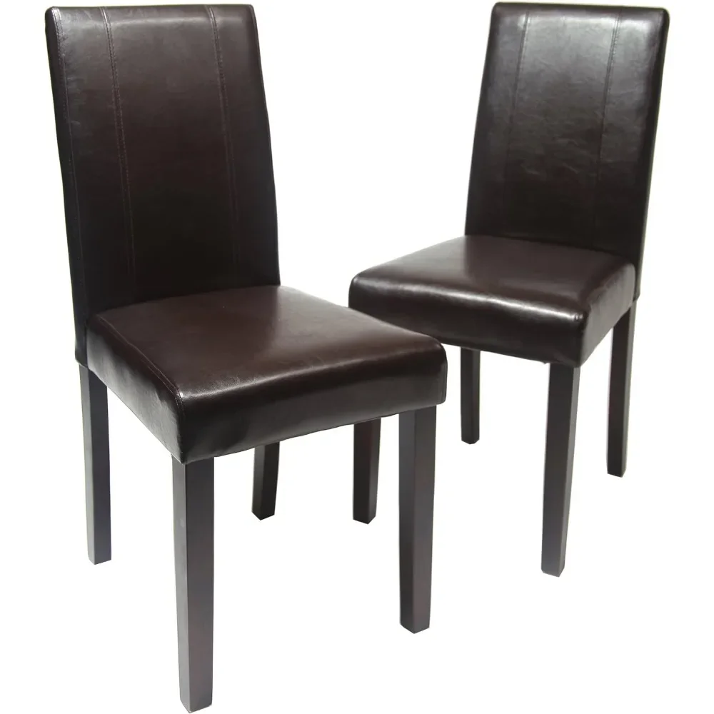 Dining Chair Set of 2 Urban Style Solid Wood Leatherette Padded Parson Chair Brown Room Furniture Home, 21D x 16.5W x 35.5H