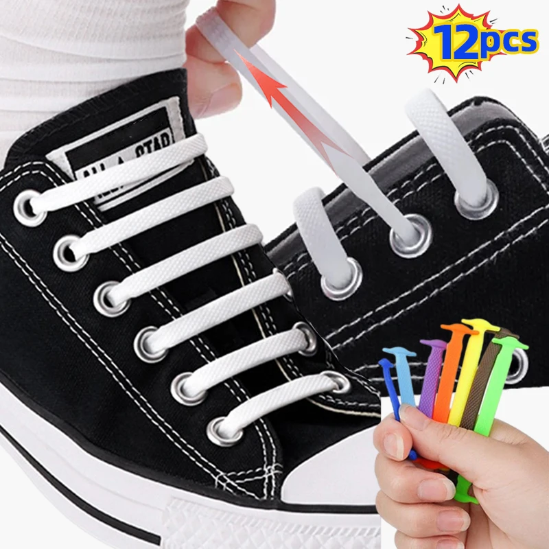 

12pcs/Set Colorful Elastic Shoelaces Silicone Special No Tie Shoelace Lacing Kids Adult Sneaker Quick Shoe Lace Lazy Rubber Lace