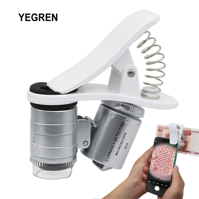 Portable LED Clip-type Loupe Microscope Mini Mobile Phone Clip Microscope for Currency Detecting