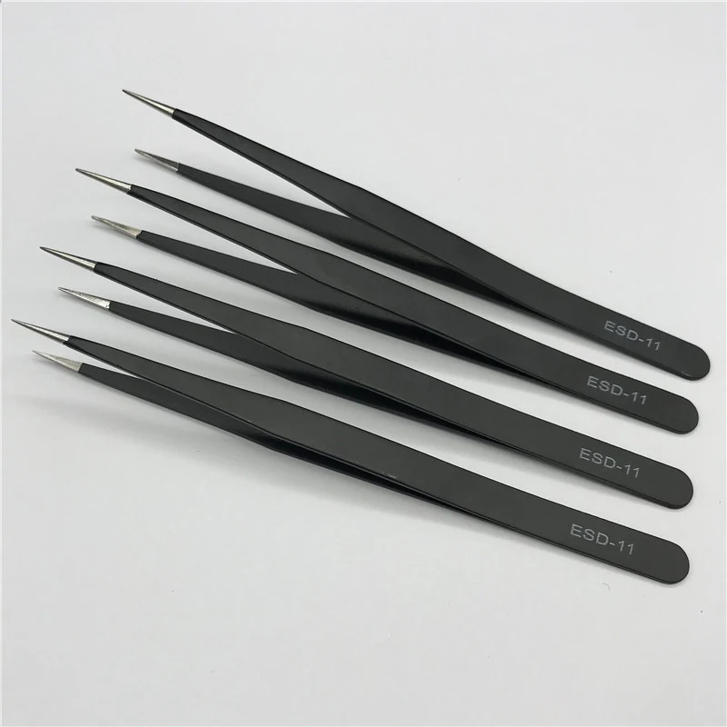 Anti-static ESD Stainless Steel Tweezers Maintenance Tools Industrial Precision Curved Straight Tweezers Repair Tools
