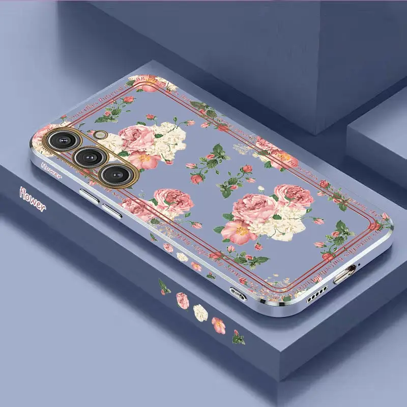 Pink Rose Luxury Plating Phone Case Cover