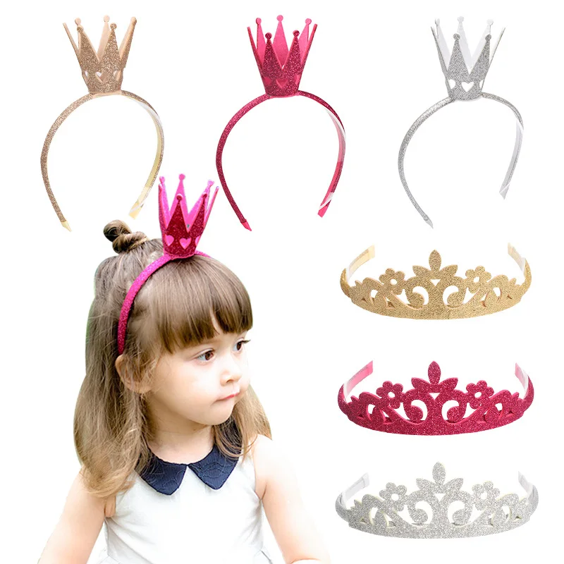 Shining Elastic Headband For Girls Tridimensional Crown Wrapping Protection Non-woven Fabrics ABS Plastic Hairband Kids Headwear iawesome 21 30 high quality new toddler baby shoes woven beach sandals summer girls bow knot shoes