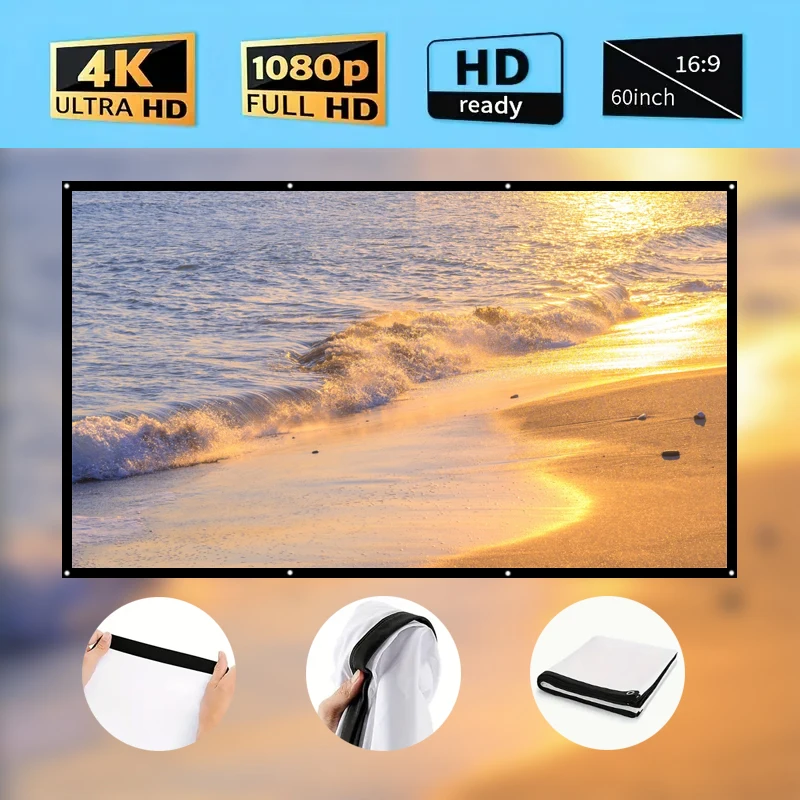 Projector Screen Simple folding milk silk soft 60-150 inches 16:9 portable outdoor high-definition movie projection fabric