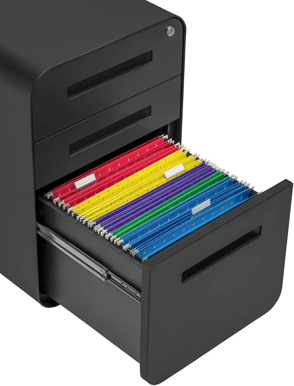 3 Drawer File Cabinet with Lock - Under Office Desk Metal Filing Cabinet, Legal/Letter File Folders, Wheels