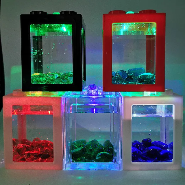 2023 NEW Betta Fish Mini Aquarium Fighting Fish LED Building Block Fish Tank Spider Marimo Aquarium