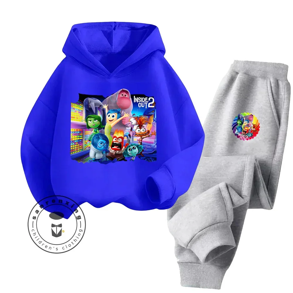 Cartoon Inside Out Suitable for Children 3-14 Years Old Fall Winter Lightweight Durable Fashion Hoodie + Pants Tracksuit