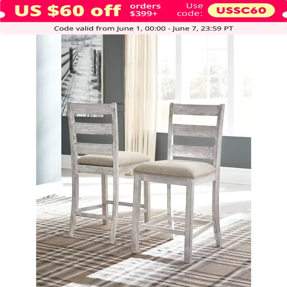Dining Chairs 24 Counter Height Upholstered Barstool, 2 Count, Antique Whitewash Mid-Century Modern Kitchen Chair