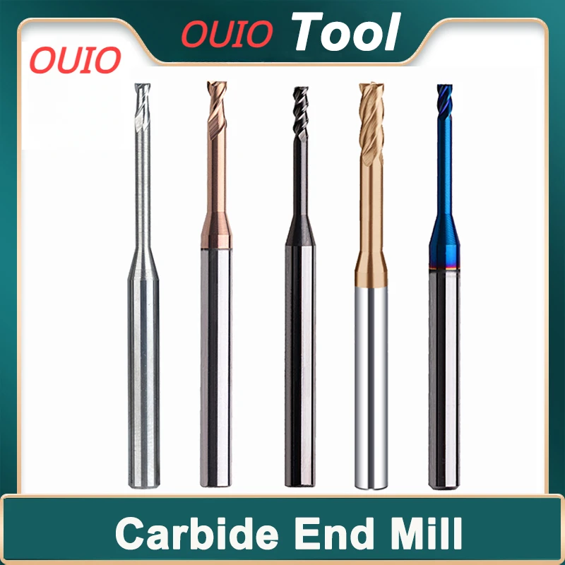 

OUIO HRC55 Hrc60/65 2/3/4 Flute Tungsten Carbide End Mill Milling Cutter Cnc Routerbits Flute Endmills 1mm 1.5mm 2mm 2.5mm 3.0mm