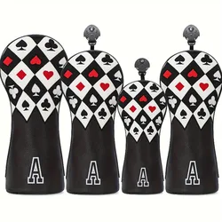 Premium Black Poker Golf Club Protective Cover - Durable PU Material, Stylish Design, Perfect Gift (4pcs)