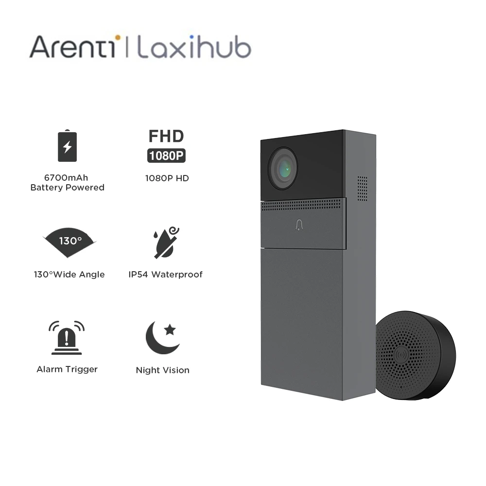 Laxihub Smart Intercom Doorbell with 1080P Security Camera WiFi Door Bell for Home IP54 Waterproof Chargeable Battery Ring Alarm