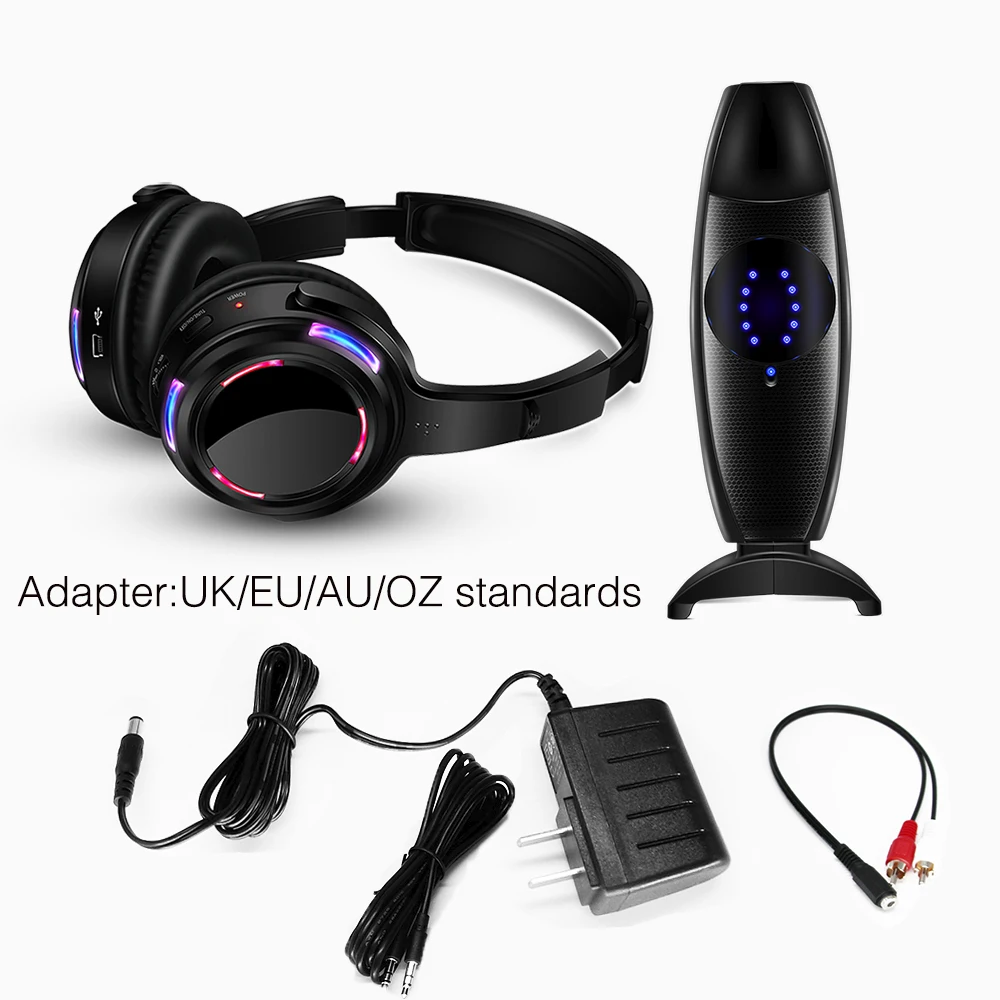 Silent Disco Wireless Headphones with LED Rechargeable Battery RF System for Silent Parties,Clubs,Meeting,Concert