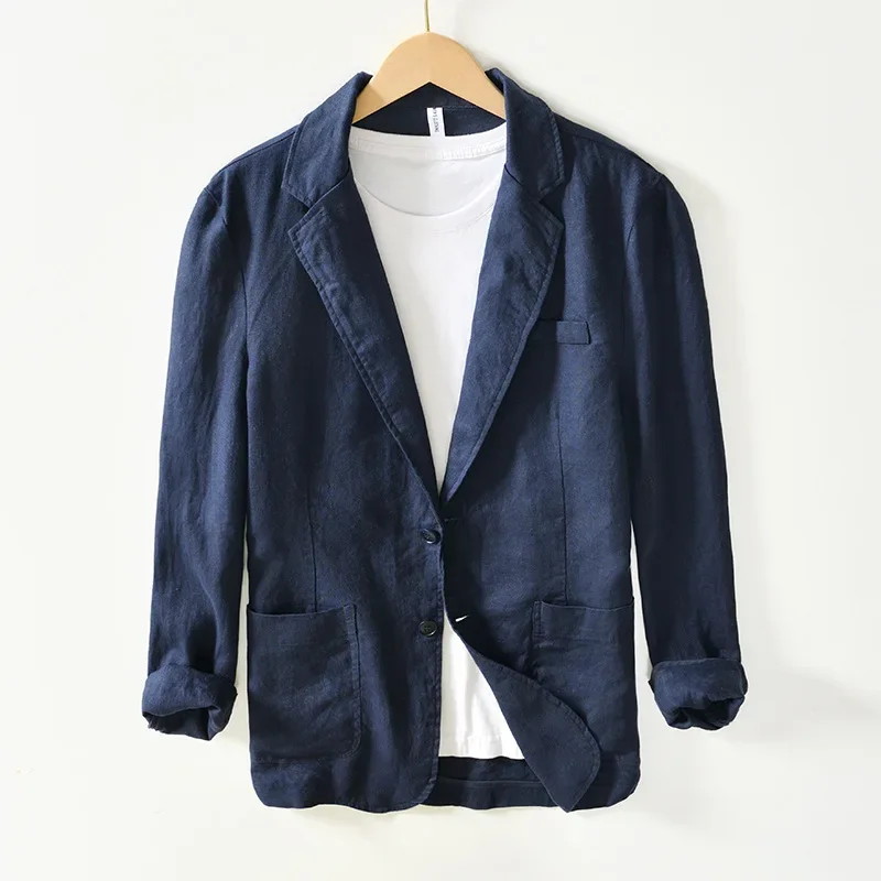 Spring Summer New Men's Pure Linen Small Suit Cotton Linen Material Business Casual Single Western-style Clothes Trendy Jacket