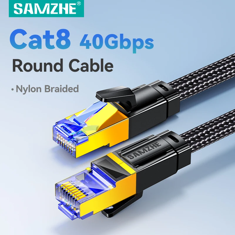 SAMZHE Gaming/4K haute vitesse Cat8 40Gbps 2000MHz bande passante 30AWG câble réseau tressé plaqué or blindé pour routeur/PC/ordinateur portable